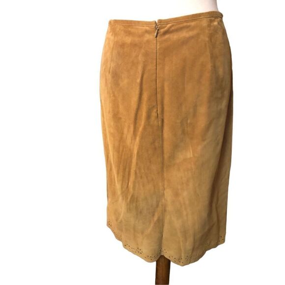 Ann Taylor Tan Geunine Suede Leather Eyelet Knee Skirt Fully Lined Size 6 - Picture 4 of 12